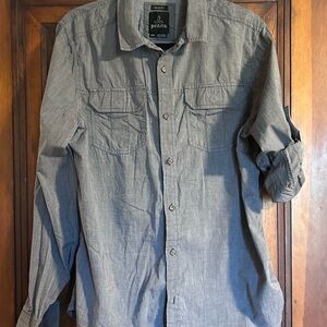 Prana Gray Checkered Slim Fit Shirt